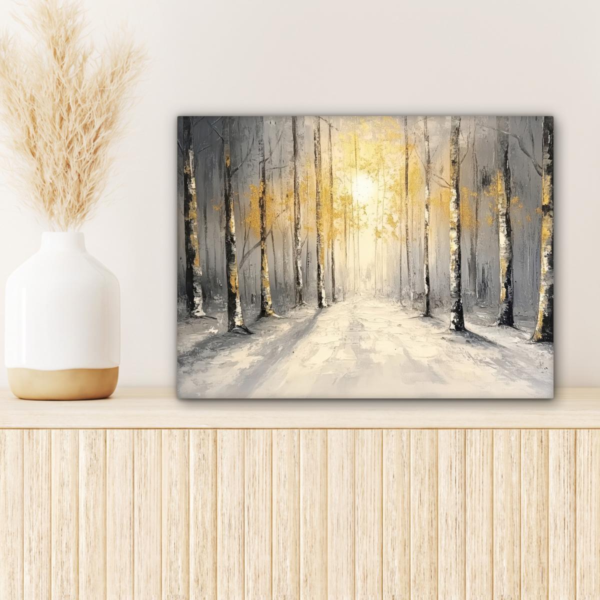 LEINWANDBILD Winter - Abstrakt - Schnee - Natur - Sonne Wandbild 40x30 cm - Grau, Textil (40/30cm) - MuchoWow