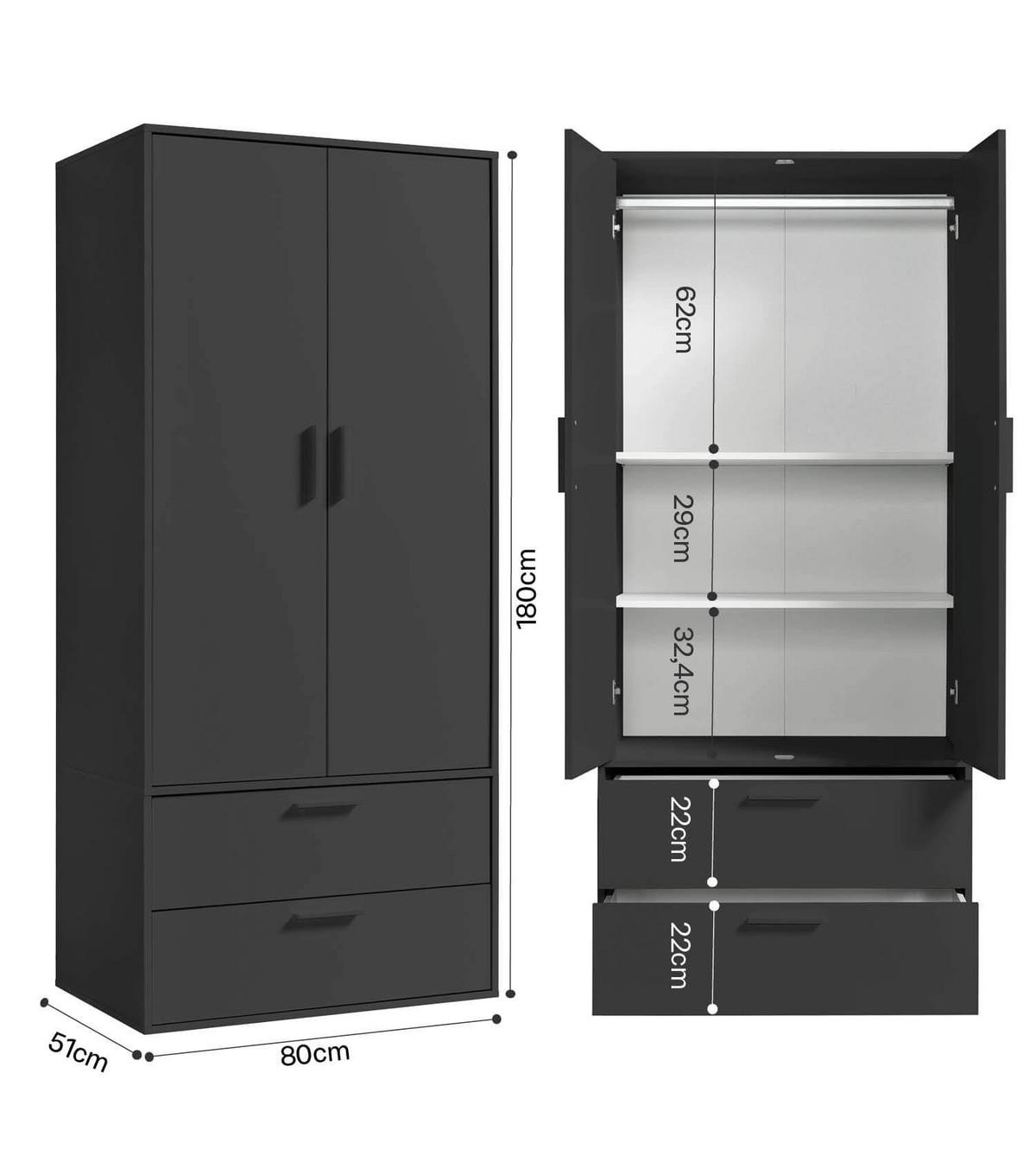 KLEIDERSCHRANK Der Kleiderheld - Anthrazit, Holzwerkstoff (80/180/51cm) - Mokebo