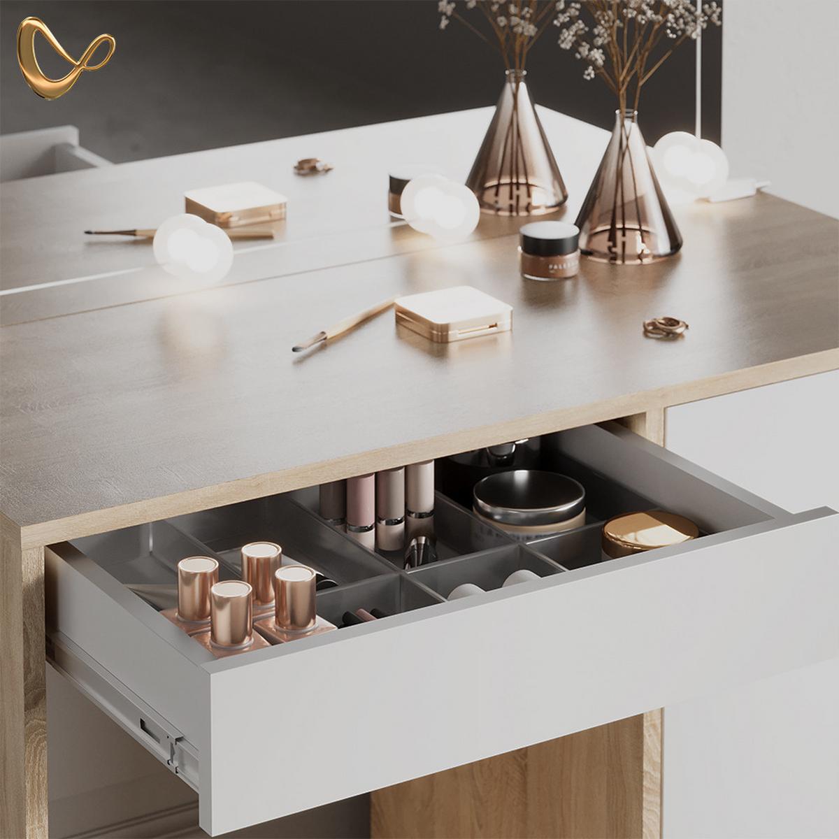 SCHMINKTISCH Imola Sonoma mit LED Beleuchtung und Hocker - Sonoma Eiche, Holzwerkstoff (90/75/40cm) - Livinity®
