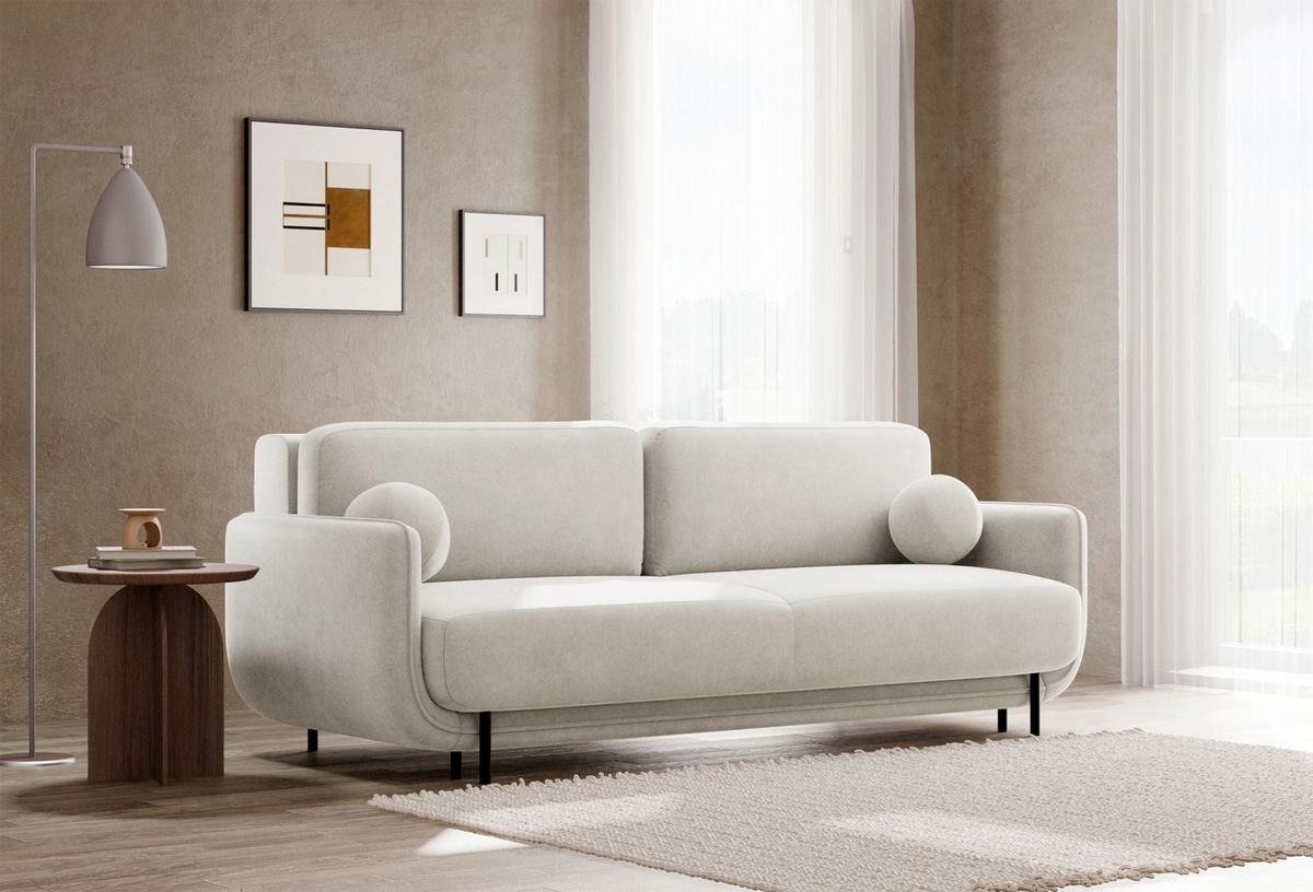 SCHLAFSOFA Ovals Creme - Creme/Schwarz, Textil/Metall (236/95/96cm) - Selsey