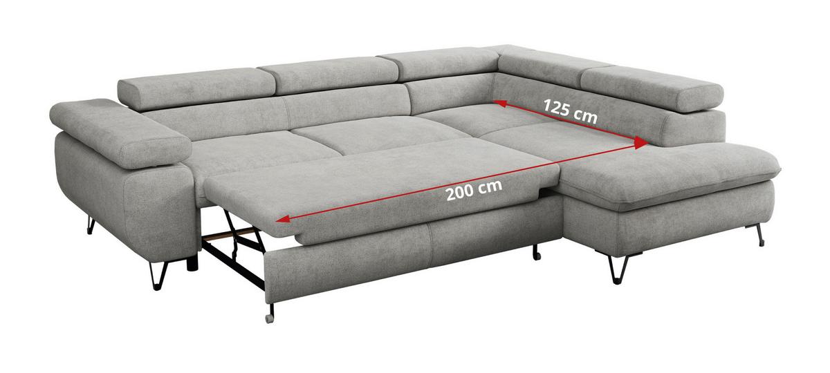 ECKSOFA PEDRO L Hellgrau Struktur - Rechts Seite - Hellgrau/Schwarz, Textil/Metall (273/208cm) - MKS