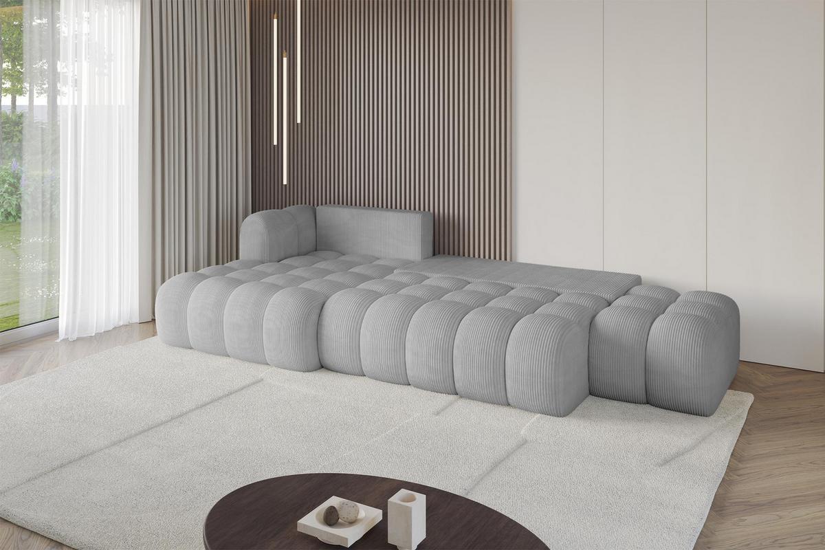ECKSOFA mit Schlaffunktion Ottomane Links OLEA-L2 321x164x75 Grau Cord - Chromfarben/Schwarz, Holzwerkstoff/Kunststoff (321/164cm) - ALTDECOR