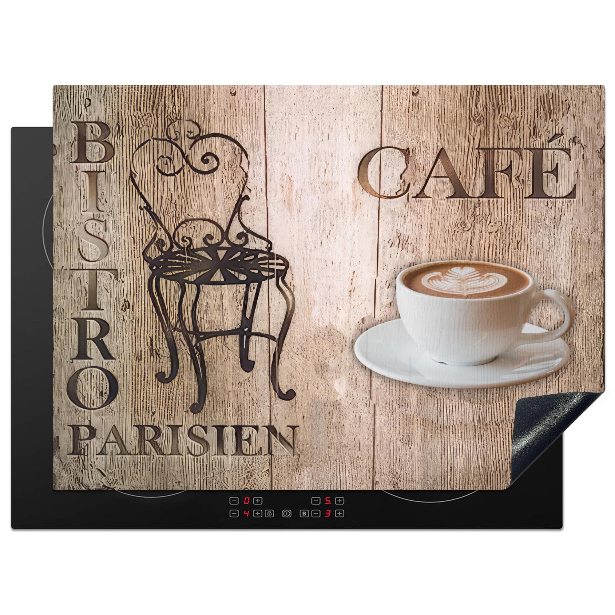 HERDABDECKPLATTE Bistro Parisien - Café - Kaffee - Jahrgang Induktionsmatte 71x52 cm - Cappuccino, Kunststoff (71/52/0.2cm) - MuchoWow