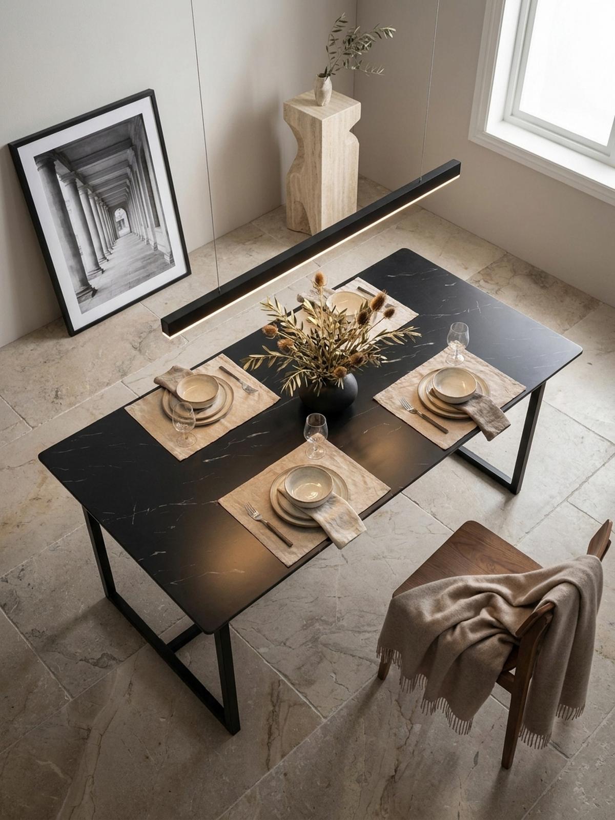 ESSTISCH Marmoroptik Metall Rechteckig Modern Klein, Schwarz 180x90x76 cm - Schwarz, Holzwerkstoff/Metall (90/180/76cm) - KADIMA DESIGN