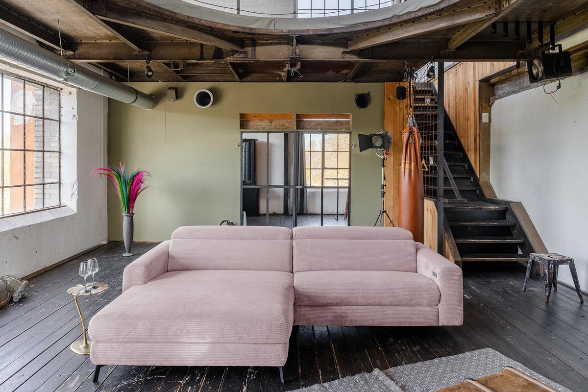 ECKSOFA LAISKA Pink Cord Relaxfunktion - Schwarz/Rosa, Textil/Metall (282/177cm) - KAWOLA