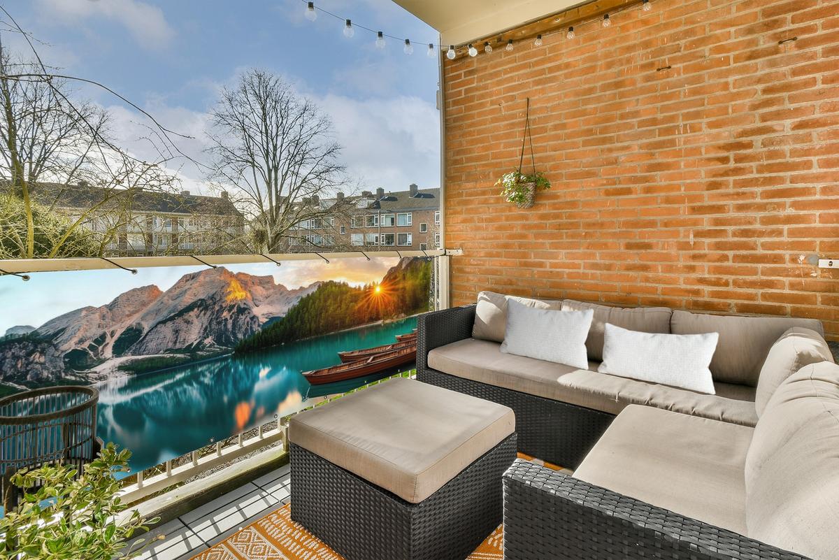 BALKON-SICHTSCHUTZ See - Berge - Sonnenuntergang - Boot Windschutz 300x90 cm - Petrol, Kunststoff (300/90cm) - MuchoWow