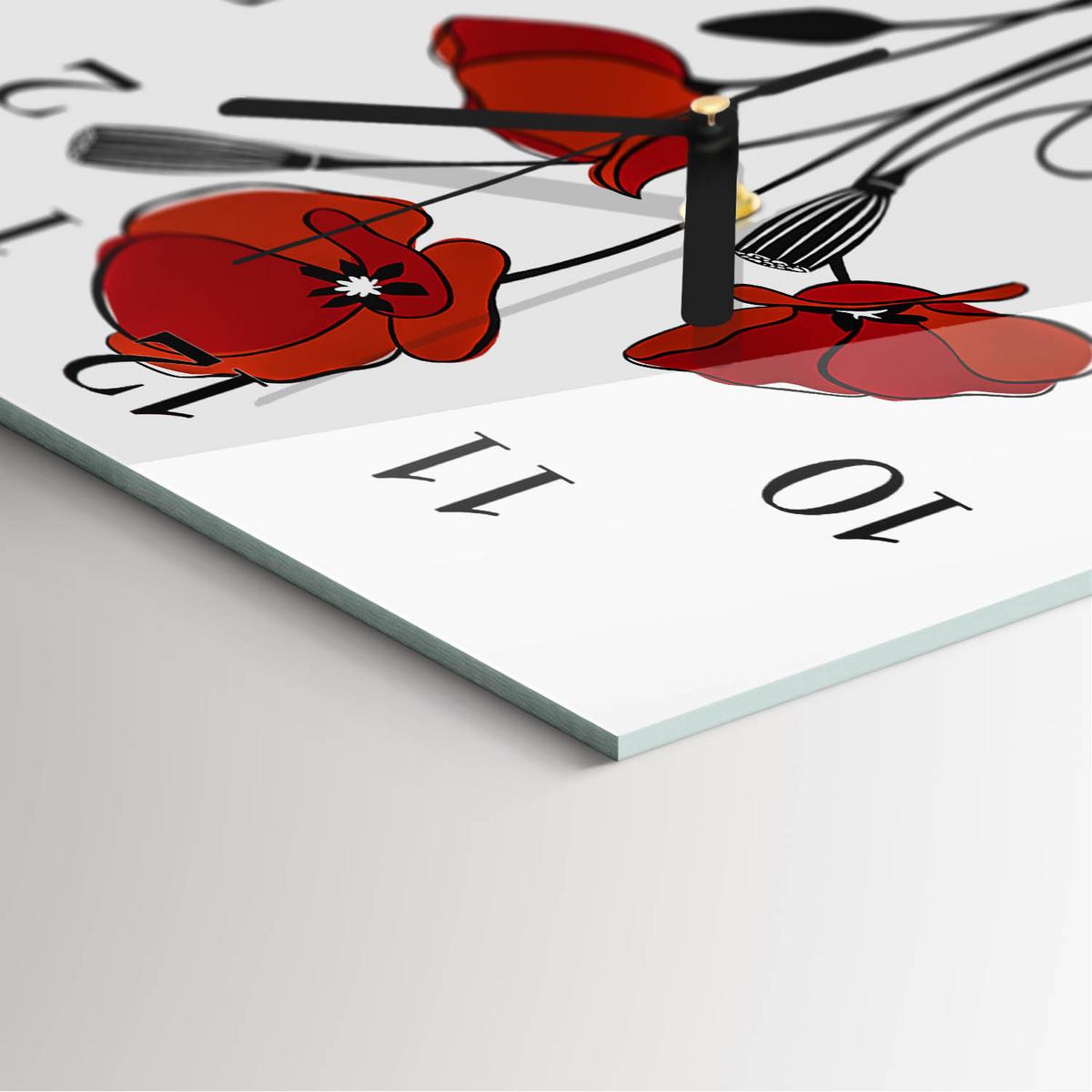 WANDUHR aus Glas 30x30 cm - Mohn - Rot, Glas (30/30/0.4cm) - TULUP