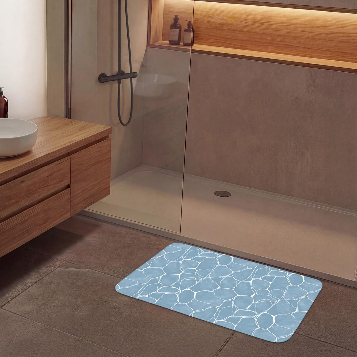 BADEMATTE Organisch - Muster - Blau 90x60 cm - Hellblau, Textil (90/60cm) - OnlyWow