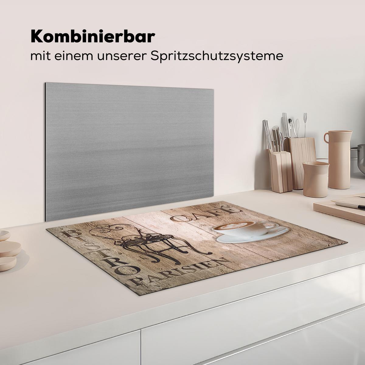 HERDABDECKPLATTE Bistro Parisien - Café - Kaffee - Jahrgang Herdabdeckung Induktionsfeld 75x52 cm - Cappuccino, Kunststoff (75/52/0.2cm) - MuchoWow