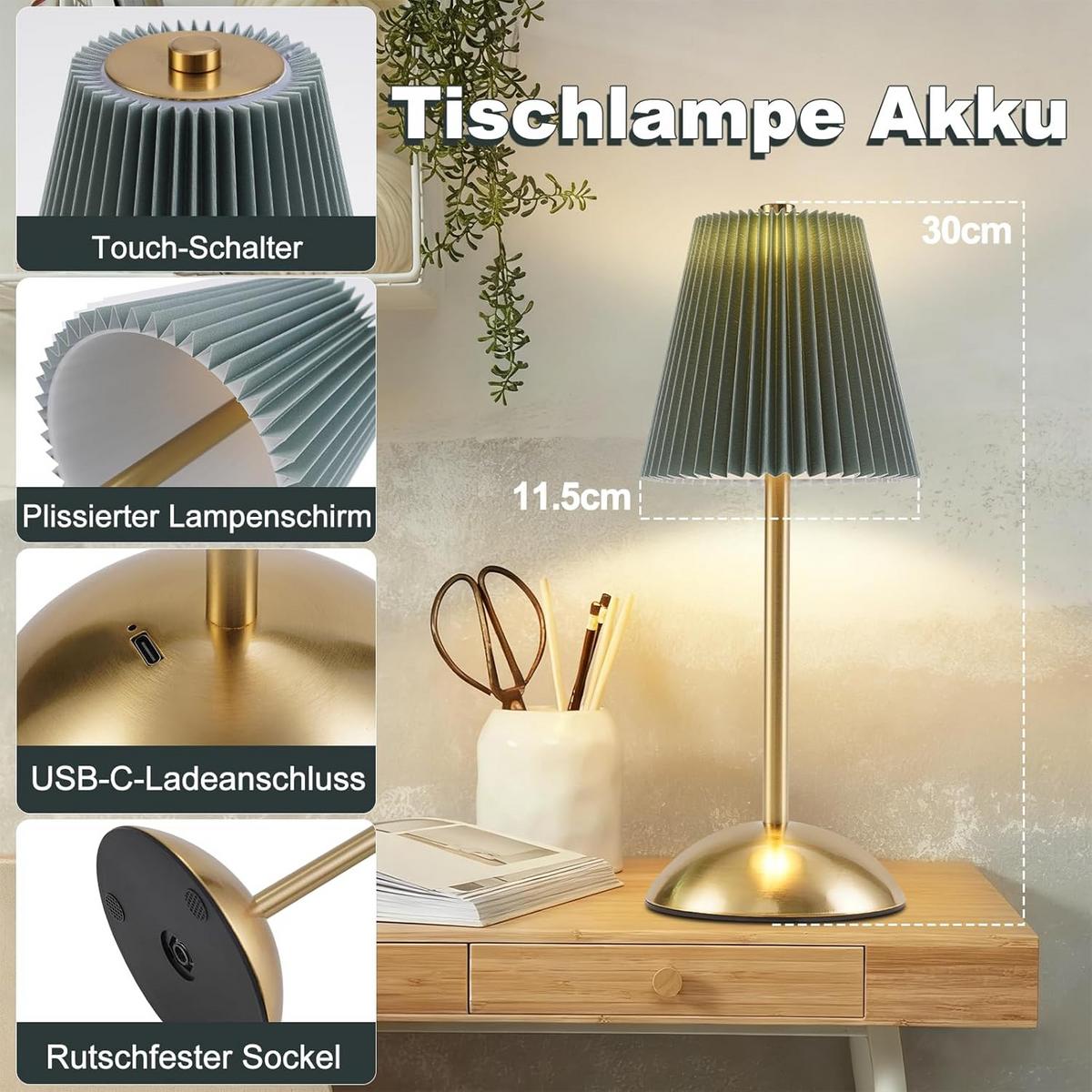 LED-TISCHLEUCHTE BRUCHSAL Ⅲ 12/12/30 cm(2er-set) - Grün, Metall (12/12/30cm) - Nettlife