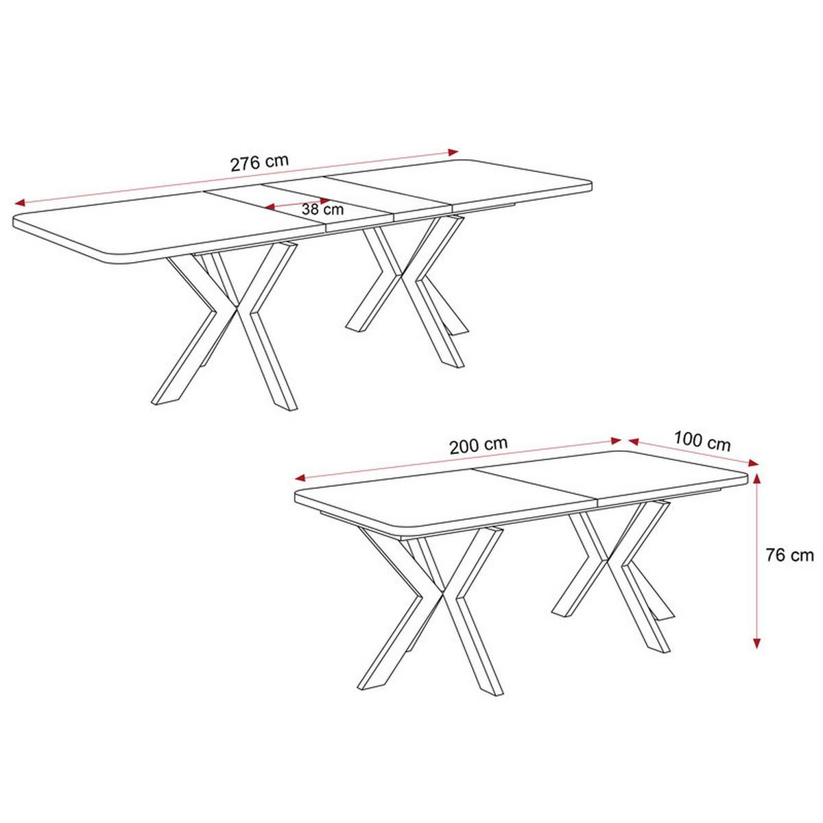 AUSZIEHTISCH DANTON 200/100/76 cm, Weiß / Grigia Pietra (Steingrau) - Weiß/Grau, Holzwerkstoff/Metall (100/200/76cm) - Idohome