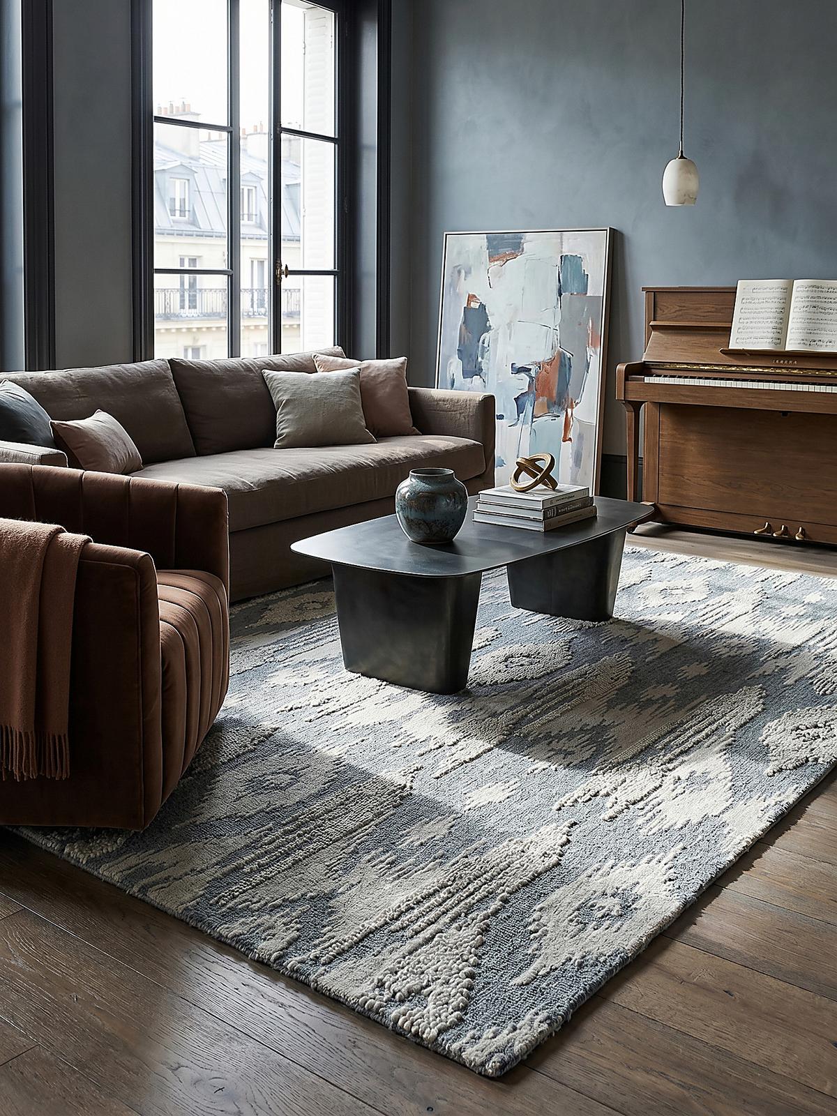 WOLLTEPPICH SOAR, im Ethno-Stil, Blau, 200 x 290 cm - Blau, Textil (290/200cm) - KADIMA DESIGN