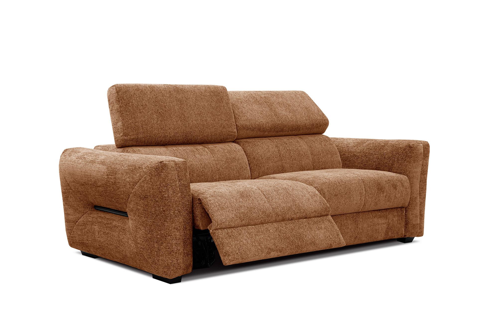 SOFA CALVERA 3-Sitzer mit 1 Relaxfunktion, dunkelorange - Dunkelorange/Schwarz, Holzwerkstoff/Textil (204/79/106cm) - Wozimo