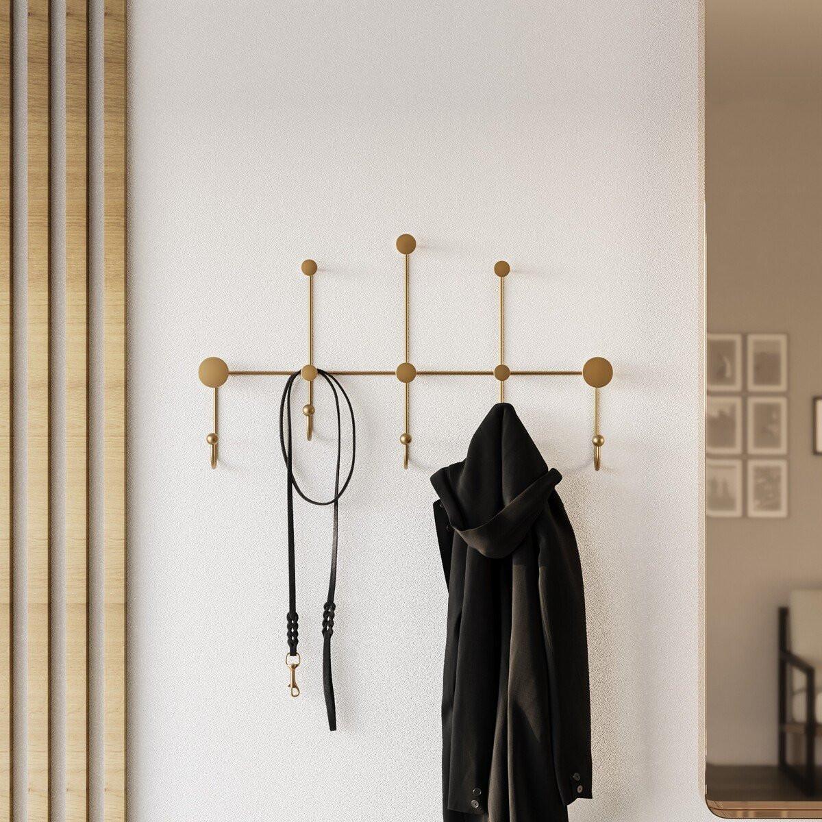 WANDGARDEROBE mit 8 Haken aus goldfarbenem Metall 80/10/45 cm - Goldfarben, Metall (10/45/80cm) - Calicosy