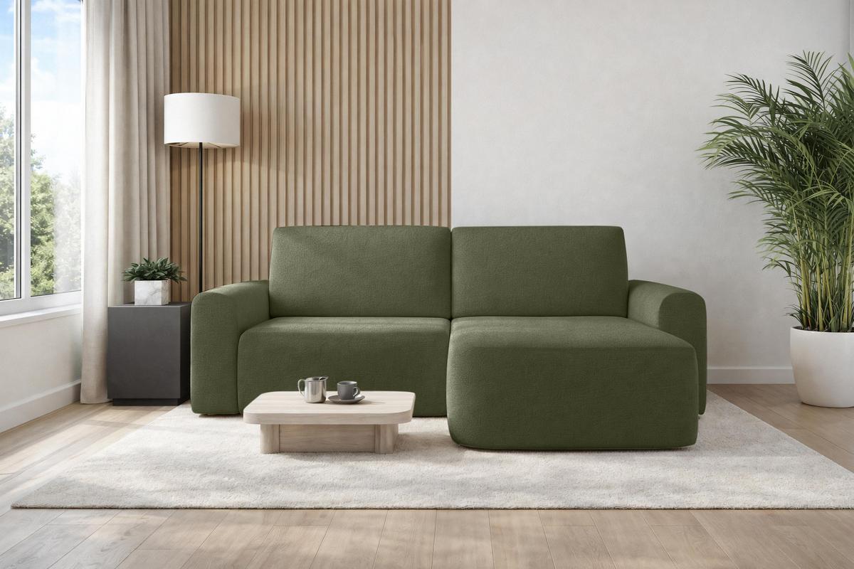 ECKSOFA L Form Otterton Olivgrün 250/180/95 cm Rechts mit Schlaffunktion - Schwarz/Grün, Kunststoff/Textil (250/180cm) - AX Living