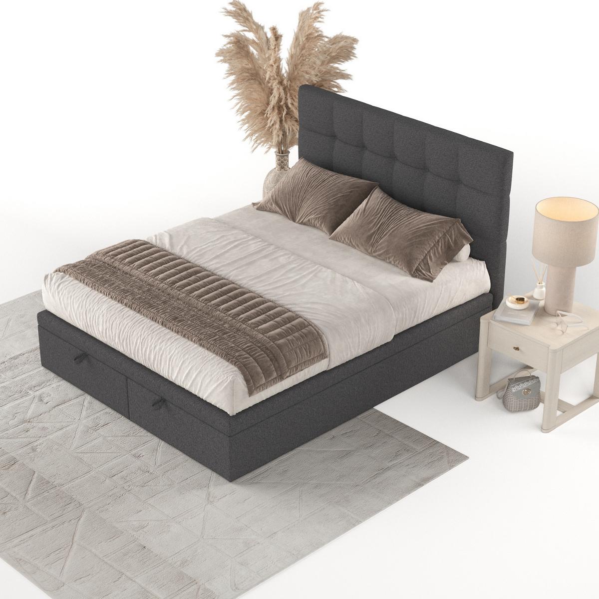 POLSTERBETT Guam mit Stauraum 120/200 cm Anthrazit im Megan Stoff - Anthrazit/Schwarz, Holz/Holzwerkstoff (120/200cm) - AltaBeds