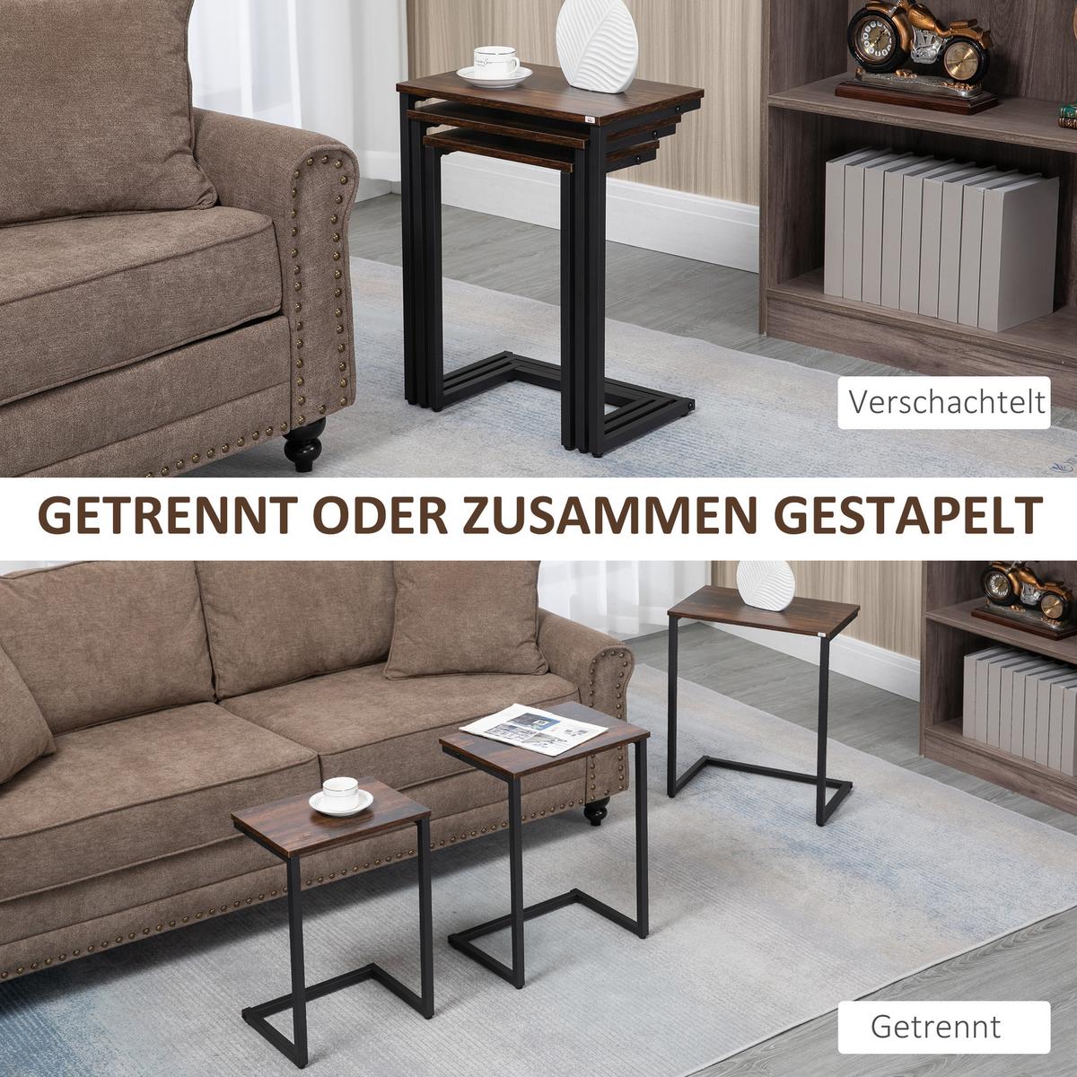 BEISTELLTISCH-SET Spanplatte Stahl Braun - Braun, Kunststoff (45/30/60cm) - HOMCOM