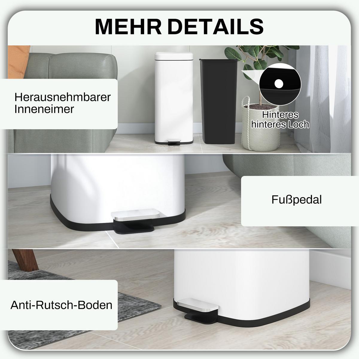 MÜLLEIMER 30L - Weiß, Metall (35/63.5/28cm) - HOMCOM