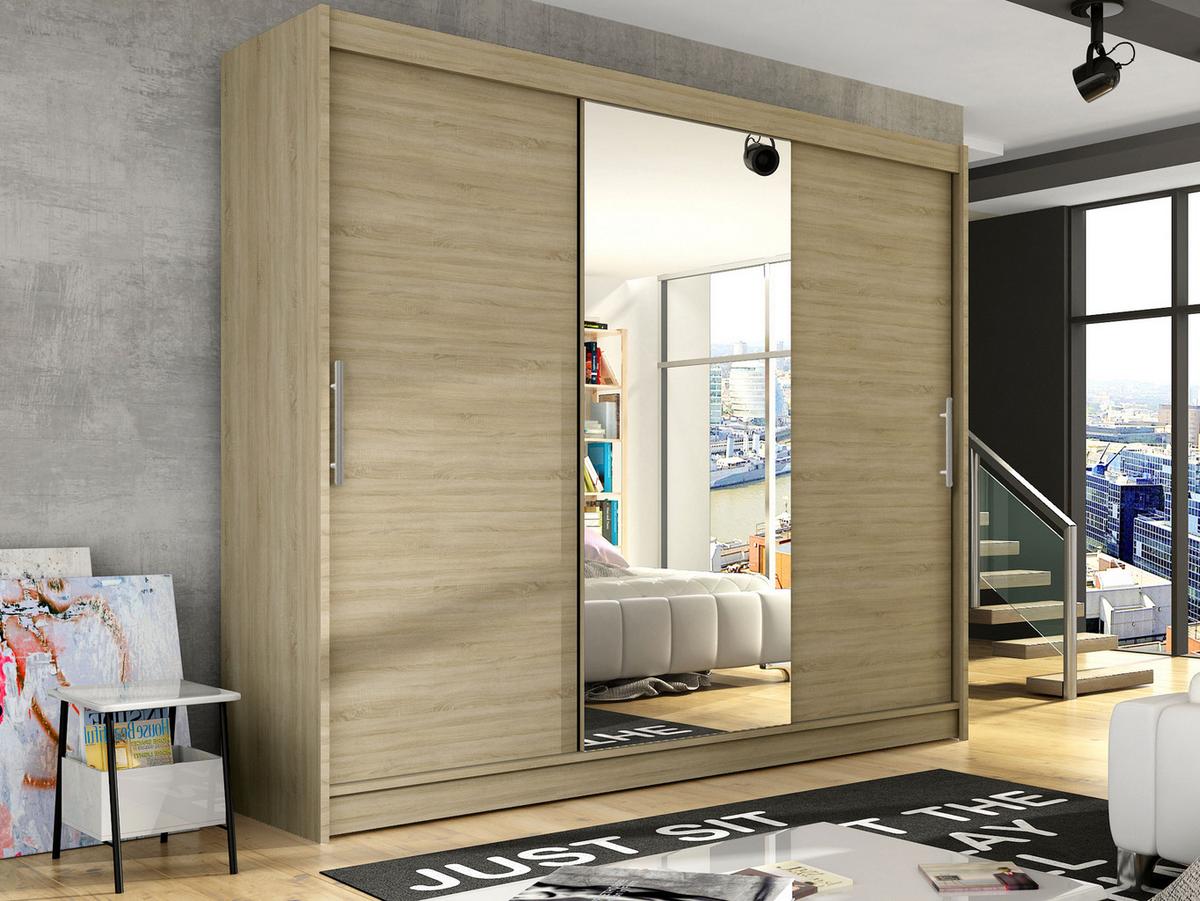 KLEIDERSCHRANK Aston I - Silberfarben/Sonoma Eiche, Holzwerkstoff/Kunststoff (250/215/58cm) - MIRJAN24