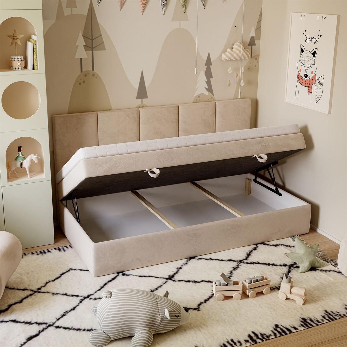 BOXSPRINGBETT ELZA MINI mit Topper 90x200 cm Royal Velvet 170 - Beige, Textil - Lookway