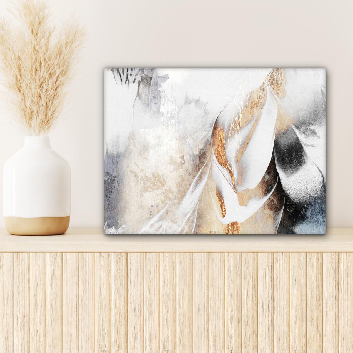 LEINWANDBILD Luxus - Abstrakt - Gold - Weiß Wandbild 40x30 cm - Goldfarben, Textil (40/30cm) - MuchoWow