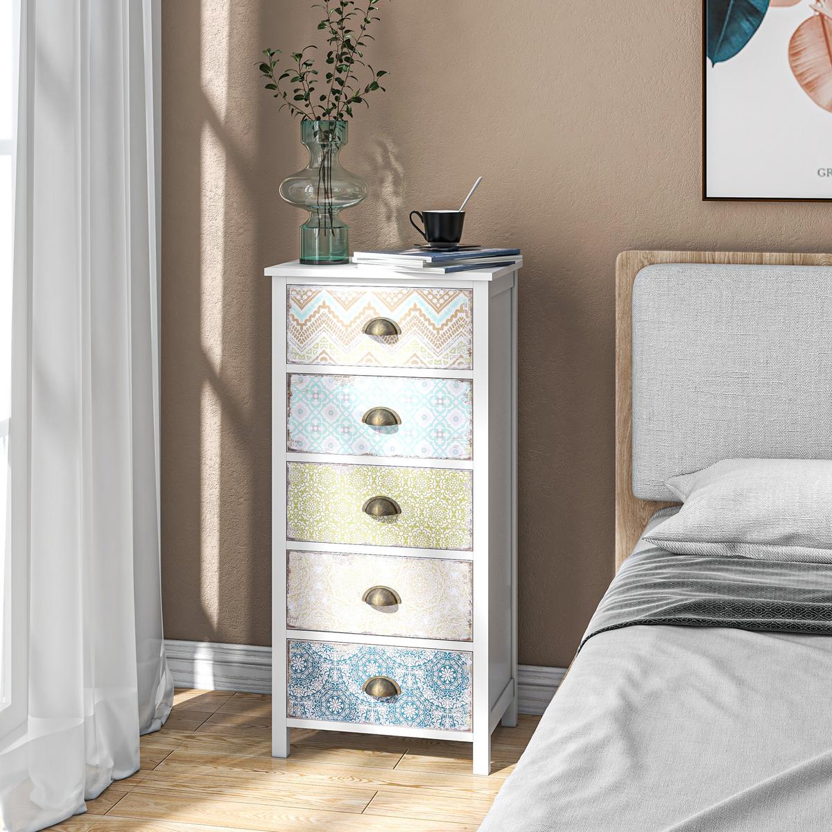 KOMMODE mit 5 Schubladen Schubladenkommode Schrank Shabby Chic Bunt - Multicolor, Metall (34/97.5/46cm) - HOMCOM