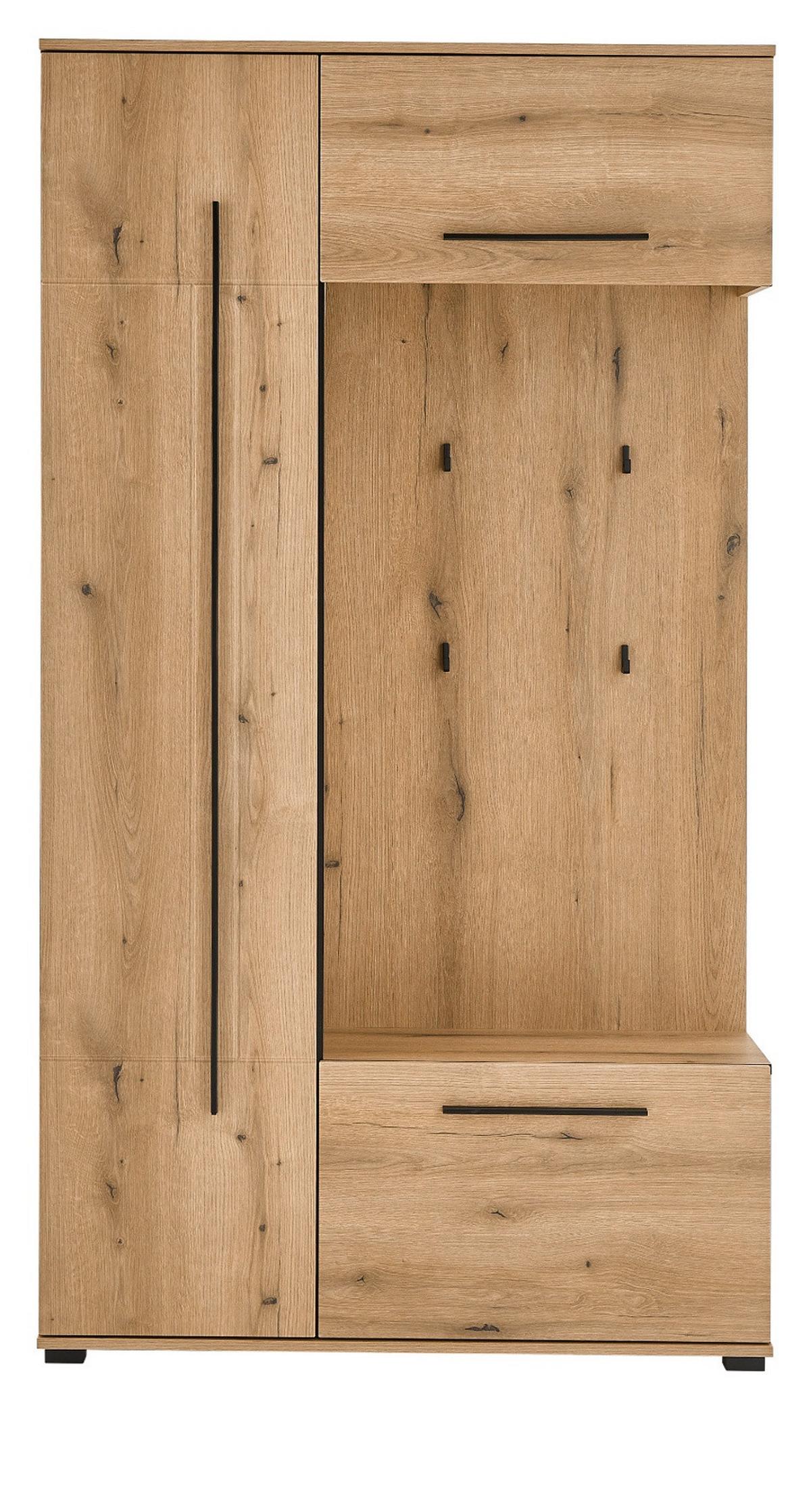 KOMPAKTGARDEROBE Evoke Eiche 111 x 200 cm, Garderobe mit Soft-Close - Eichefarben/Schwarz, Holzwerkstoff/Kunststoff (111/200/37cm) - Furn.Design