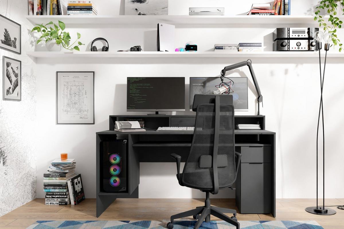 SCHREIBTISCH RADIX 160x70x91,5 cm Bürotisch Computertisch, Graphitfarben - Graphitfarben, Holzwerkstoff (70/160/91.5cm) - MASSENO