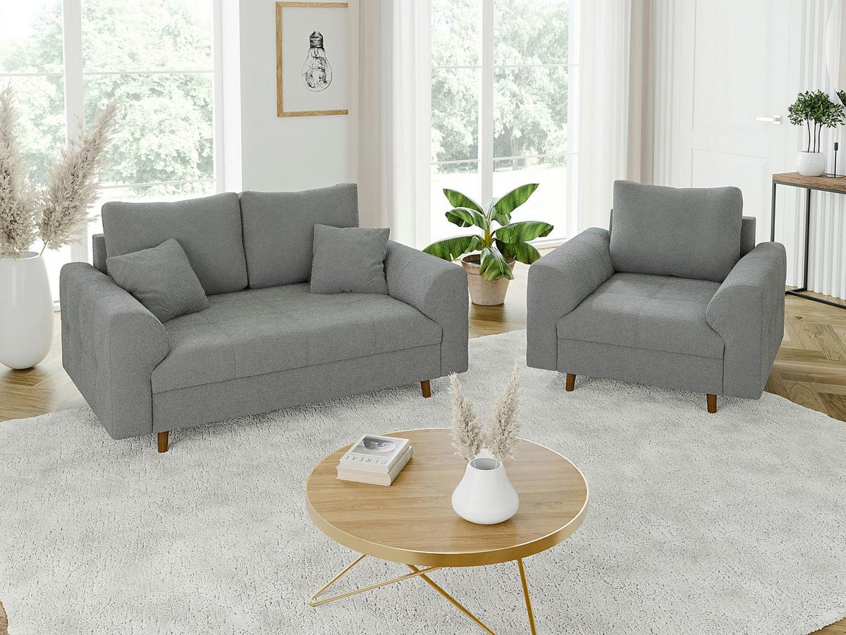 SESSEL Henrik Grau Boucle - Braun/Grau, Holz/Textil (97/81/93cm) - S-Style Möbel