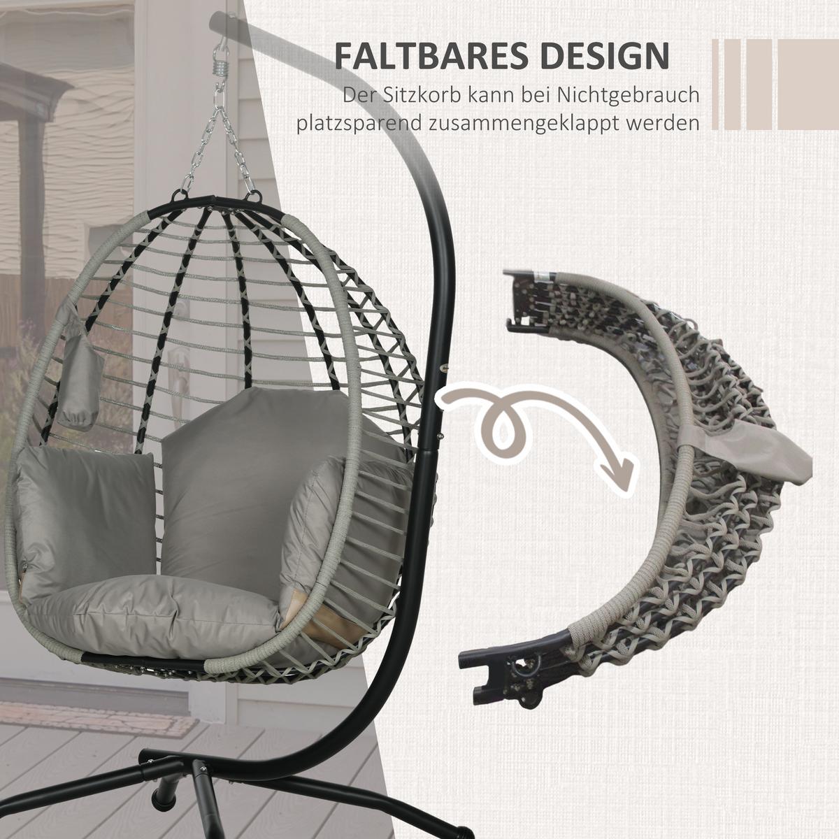 HÄNGESESSEL, Stahl, Polyester, Grau - Grau, Metall (100/188/110cm) - Outsunny
