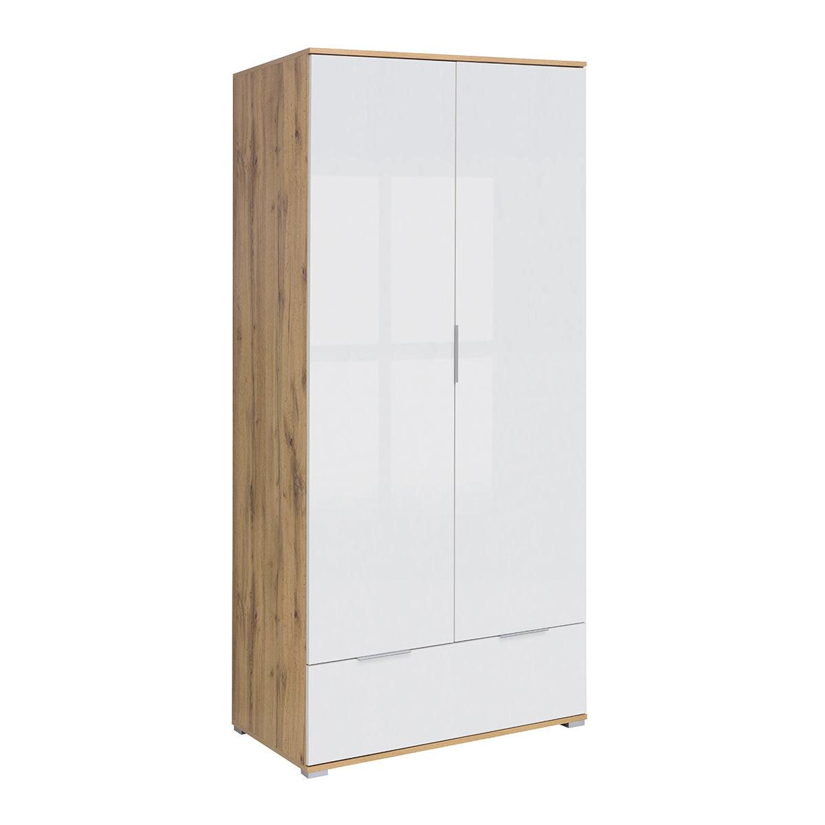 SCHRANK 2 Türen Selma Weiß und Holz - Weiß, Holzwerkstoff (90.5/195/56.5cm) - Petits-meubles