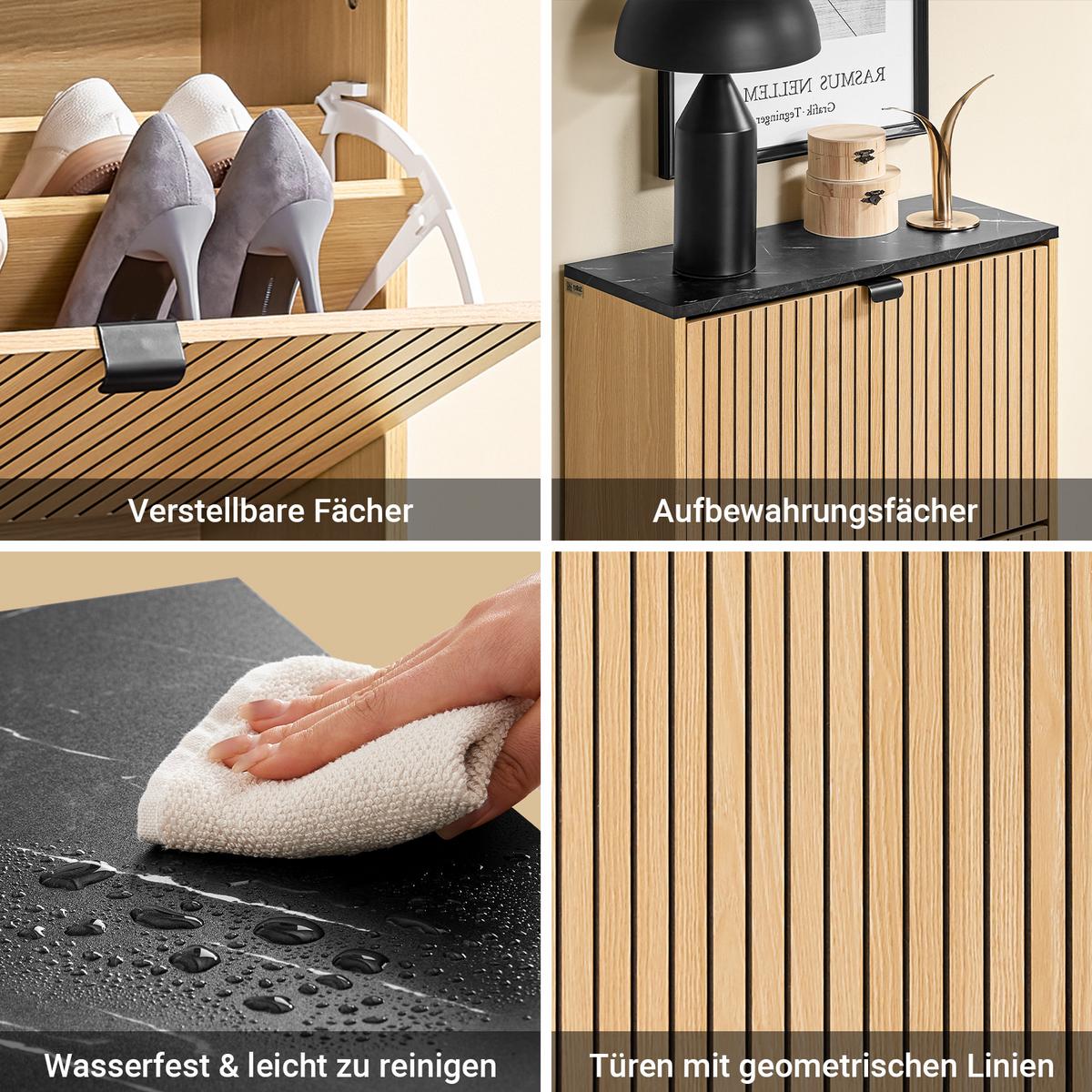 SCHUHSCHRANK Holzoptik & Schwarz mit Marmor - Naturfarben, Holzwerkstoff (60/88/24cm) - SoBuy