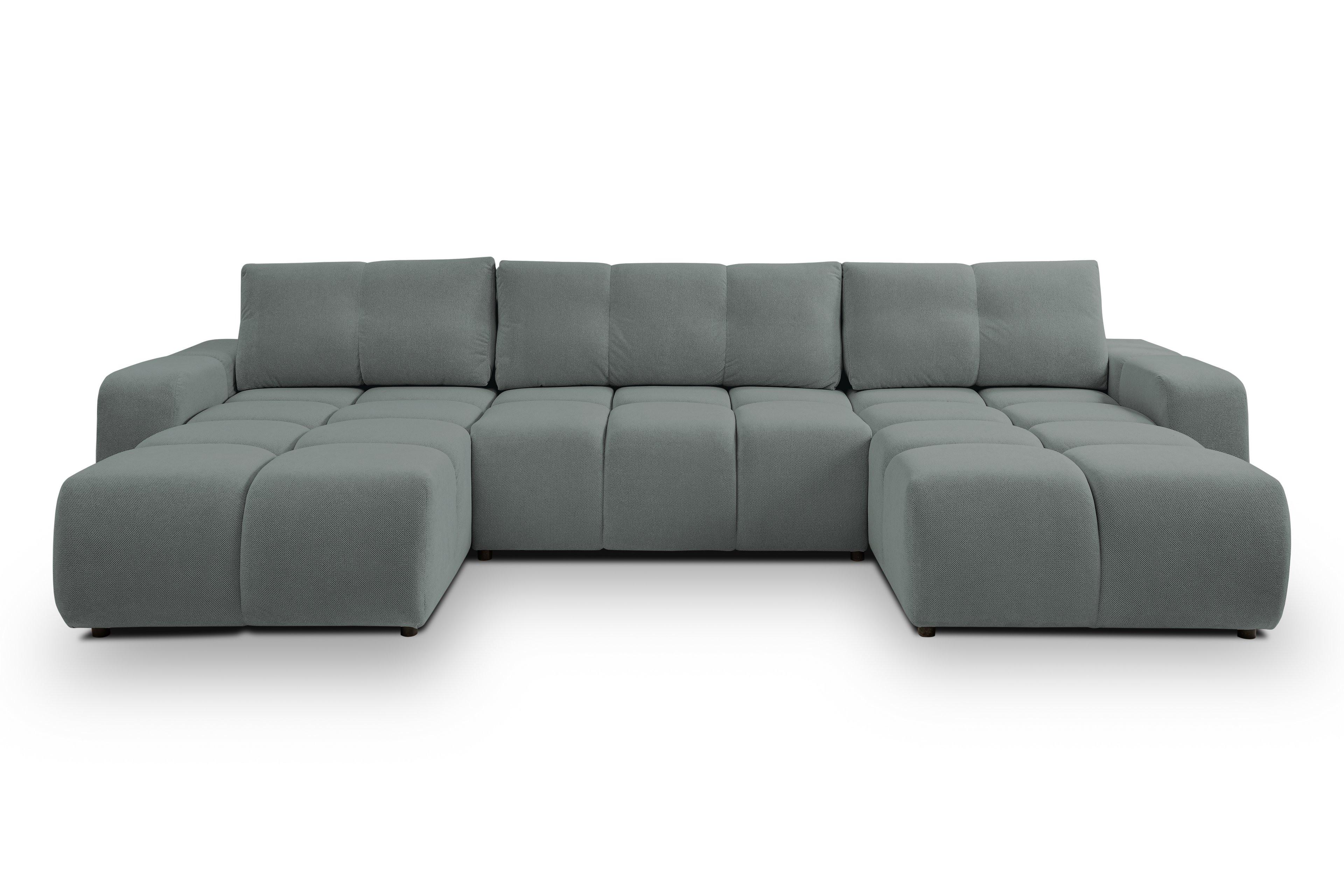 WOHNLANDSCHAFT DUCA U Grau Jersey mit Schlaffunktion - Grau, Holz (359/88/177cm) - MASSENO