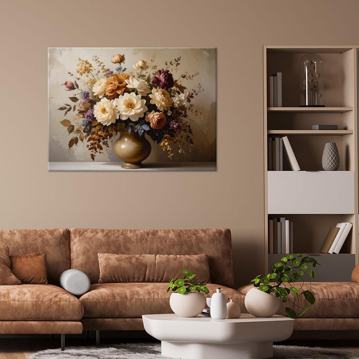 LEINWANDBILD Blumen 90x60cm - Beige, Textil (90/60cm) - Feeby