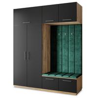 GARDEROBENSCHRANK REMA 200/240/60 cm Modern Garderobe-Set Eiche Wotan - Eiche Wotan/Schwarz, Holzwerkstoff (200/240/60cm) - MASSENO