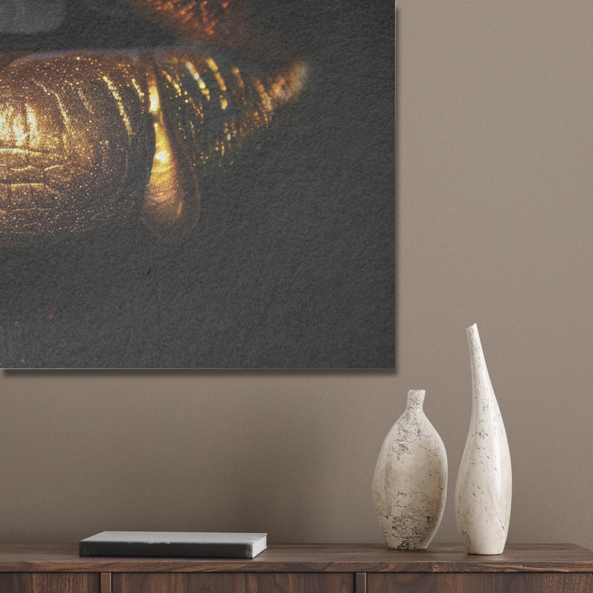AKUSTIKBILD Frau - Porträt - Lippen - Gold - Schwarz Gemälde 80x60 cm - Schwarz, Kunststoff (80/60/0.9cm) - MuchoWow