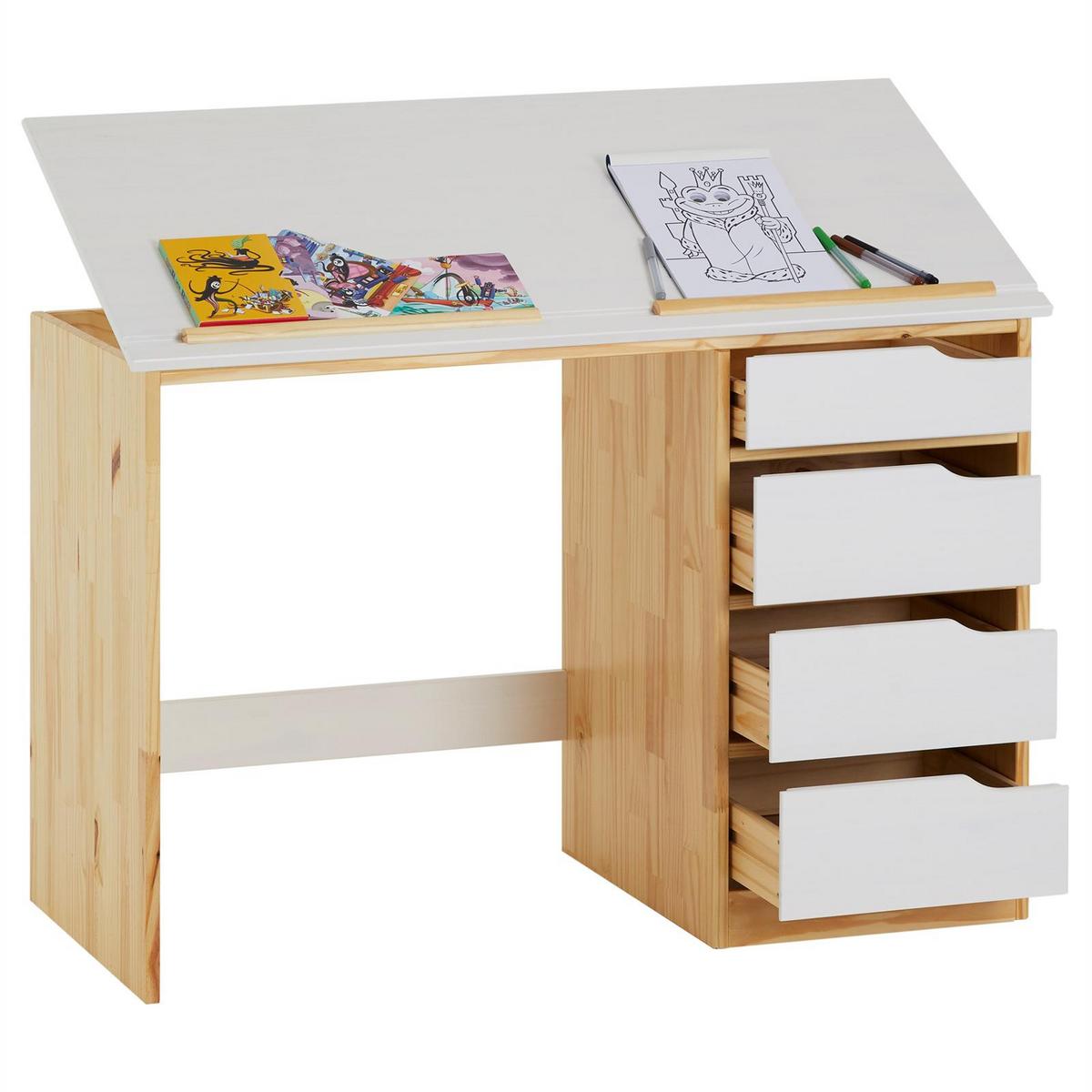 KINDERSCHREIBTISCH EMMA natur/weiß - Naturfarben/Weiß, Holz (114/76/55cm) - IDIMEX