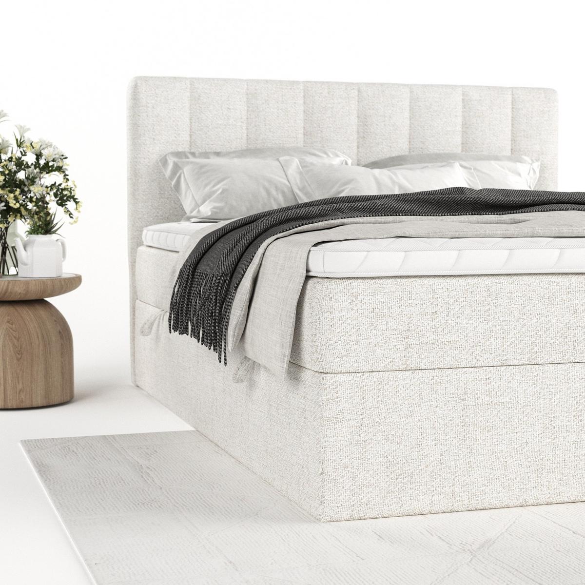 BOXBETT Bari 140/200 cm Creme im Neve Stoff - Creme, Holz/Holzwerkstoff (140/200cm) - AltaBeds