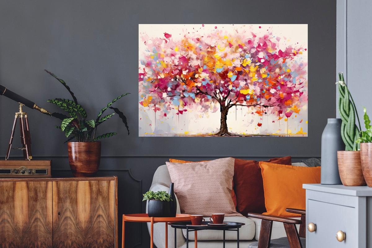 WANDTATTOO Aquarell - Baum - Kunst - Abstrakt Wandsticker 120x80 cm - Multicolor, Kunststoff (120/80/0.1cm) - MuchoWow