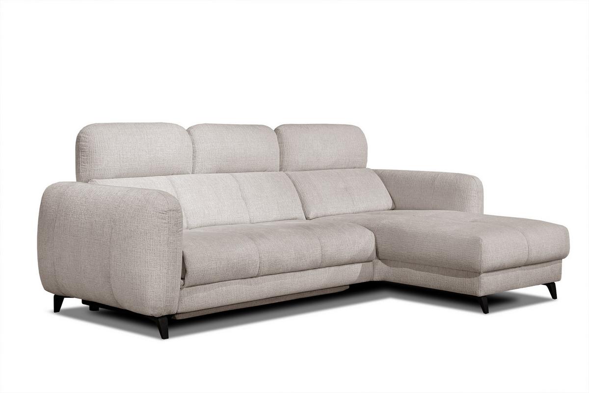 ECKSOFA SVEN 3-Sitzer, 1 Relax XL, verstellbare Kopfstützen, creme - Creme/Schwarz, Holzwerkstoff/Textil (256/163cm) - Wozimo