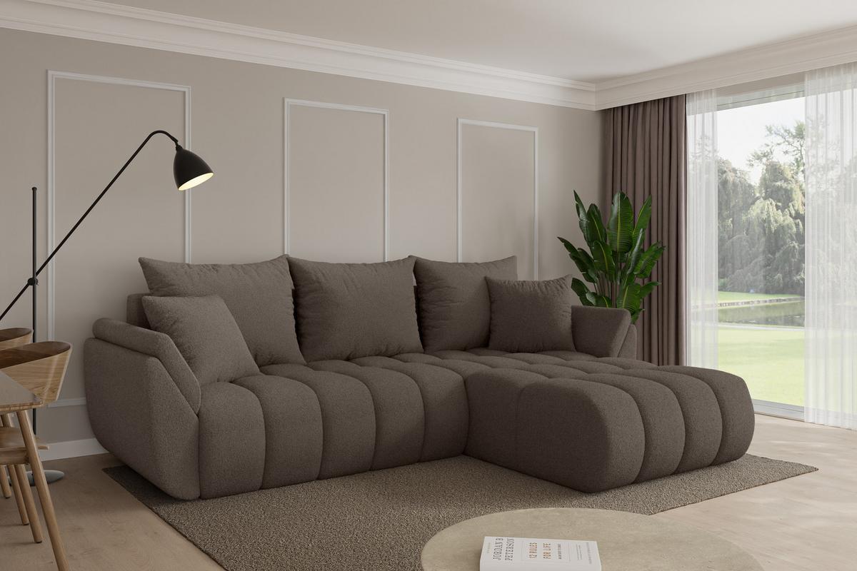 ECKSOFA mit Schlaffunktion Ottomane Rechts TOKO-L-v1 277x194x86 Braun Bouclé - Schwarz/Braun, Holzwerkstoff/Kunststoff (277/194cm) - ALTDECOR
