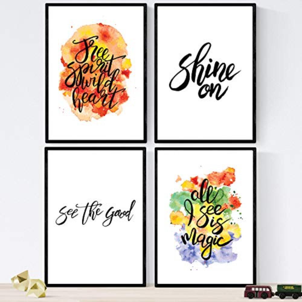 POSTER Set mit 4 Nachrichten glücklich und bunt ‚Twinkle‘ A4 Rahmenlos - Klar, Papier (29.7/3cm) - Nacnic