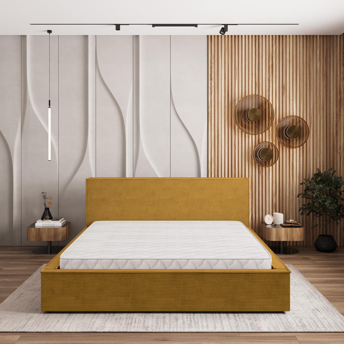 POLSTERBETT CELORA P 200x200 cm mit Bettkästen - Gelb - Gelb, Holz/Textil - MASSENO