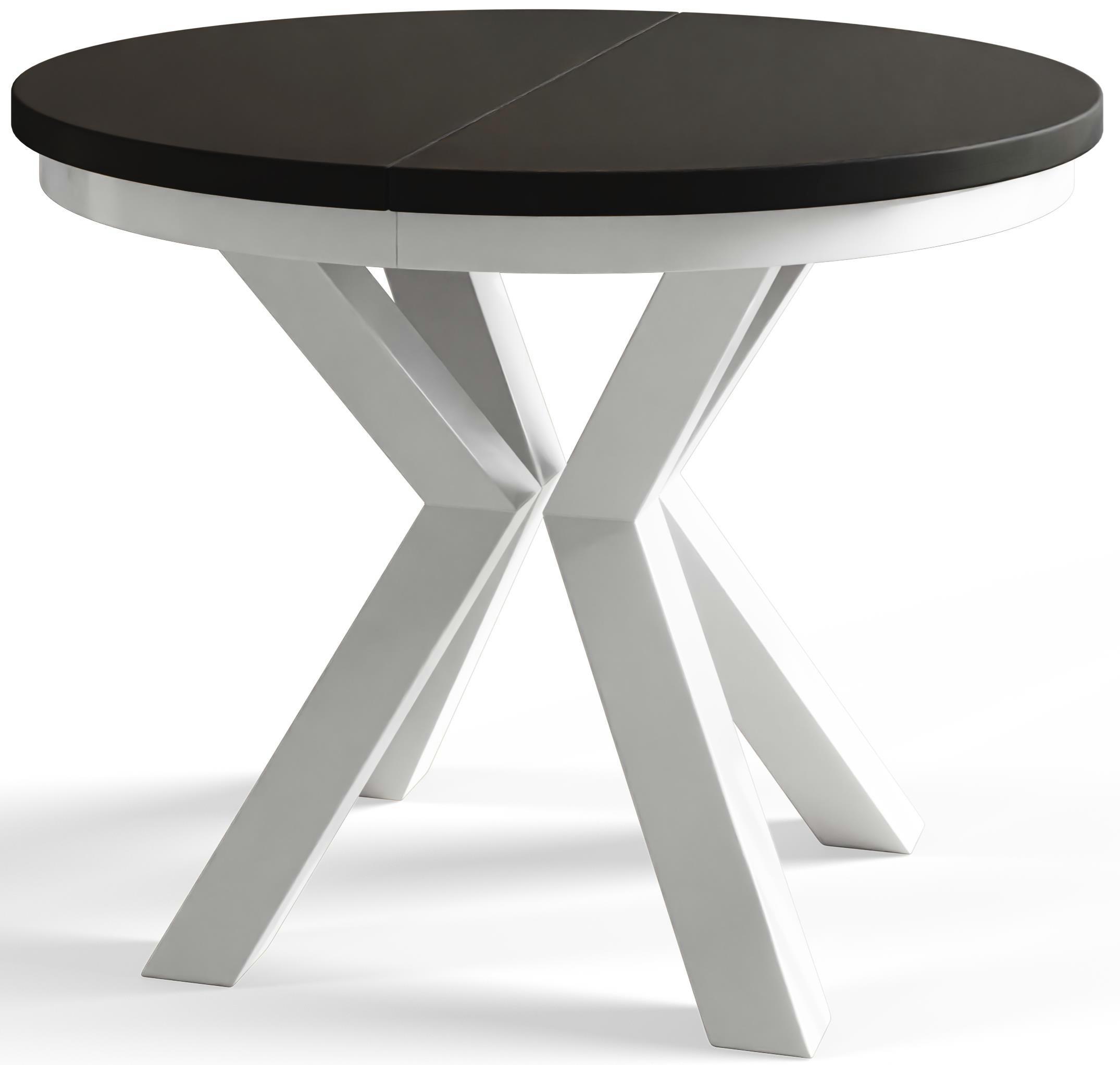 RUNDER Esszimmertisch LOFT, ausziehbarer Tisch Durchmesser: 100 cm/180 cm, Wohnzimmertisch Farbe: Schwarz, mit Metallbeinen in Farbe Weiß - Schwarz/Weiß, Holzwerkstoff (100/100/76cm) - Alpi-Möbel