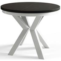 RUNDER Esszimmertisch LOFT, ausziehbarer Tisch Durchmesser: 100 cm/180 cm, Wohnzimmertisch Farbe: Schwarz, mit Metallbeinen in Farbe Weiß - Schwarz/Weiß, Holzwerkstoff (100/100/76cm) - Alpi-Möbel
