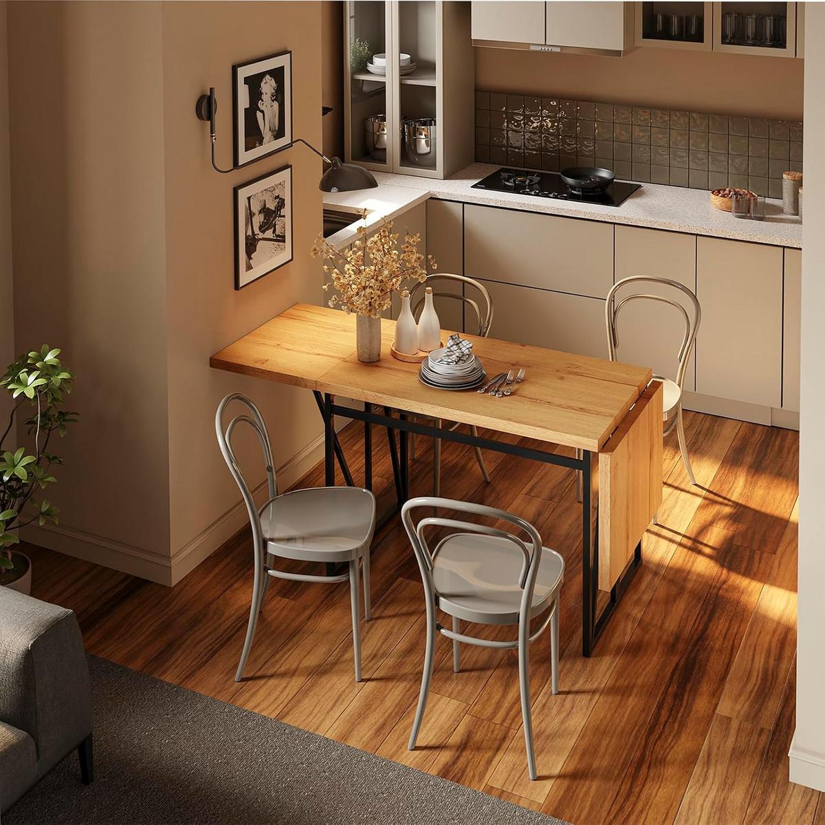 ESSTISCH klappbar für 2-8 Personen, 65x(110-200) x76cm - Naturfarben, Holz/Metall (65/200/76cm) - SoBuy