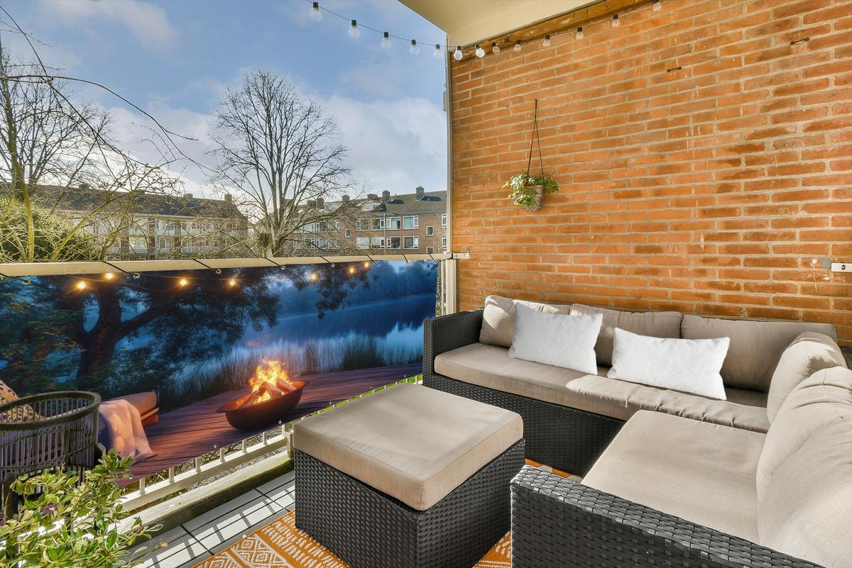 BALKON-SICHTSCHUTZ Lagerfeuer - See - Abendlicht Balkon Deko 300x110 cm - Dunkelblau, Kunststoff (300/110cm) - MuchoWow