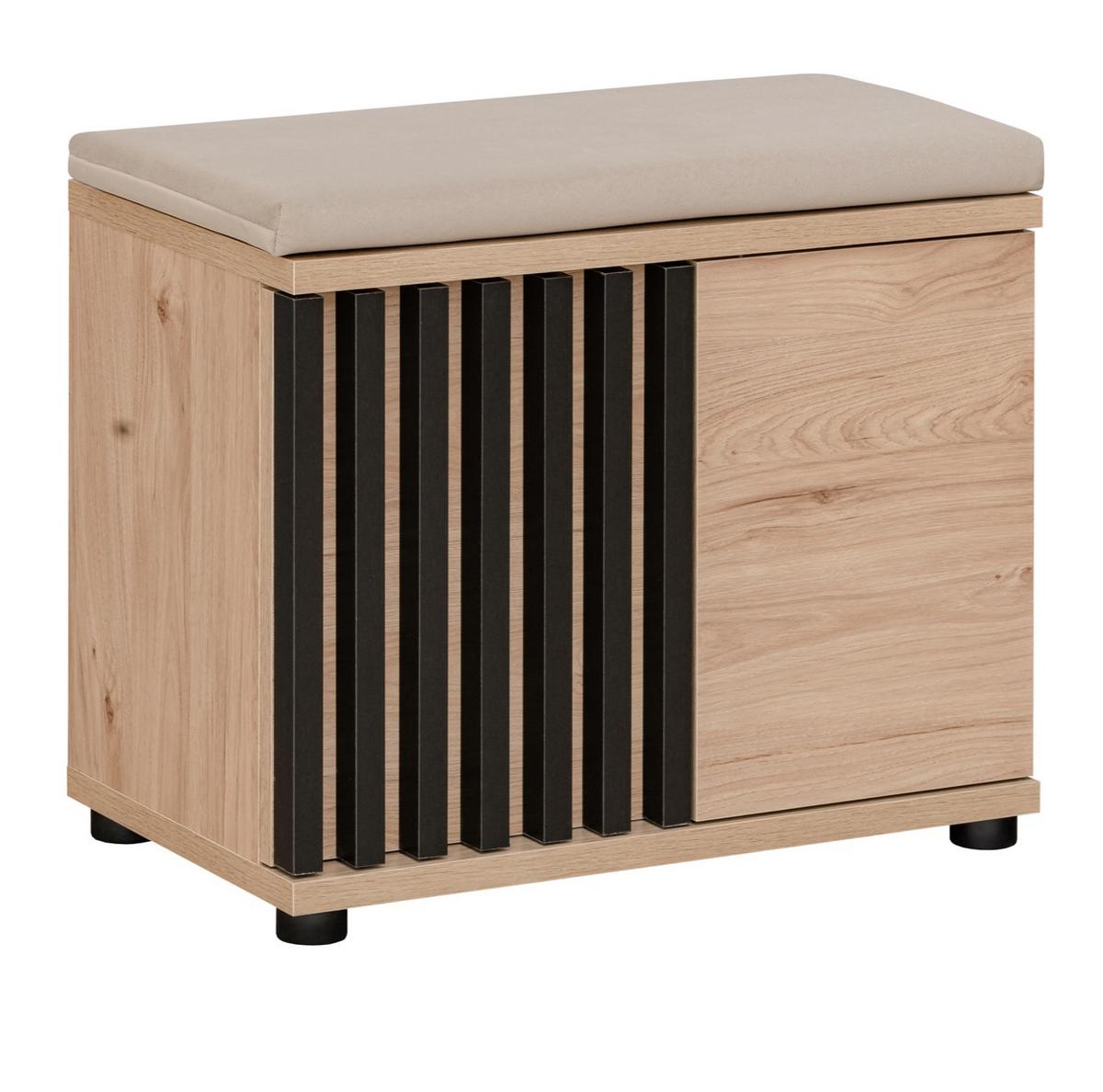 GARDEROBENBANK Eiche Jackson 60 cm, Sitzbank mit Stauraum - Eichefarben/Schwarz, Holzwerkstoff/Kunststoff (60/46/35cm) - Furn.Design