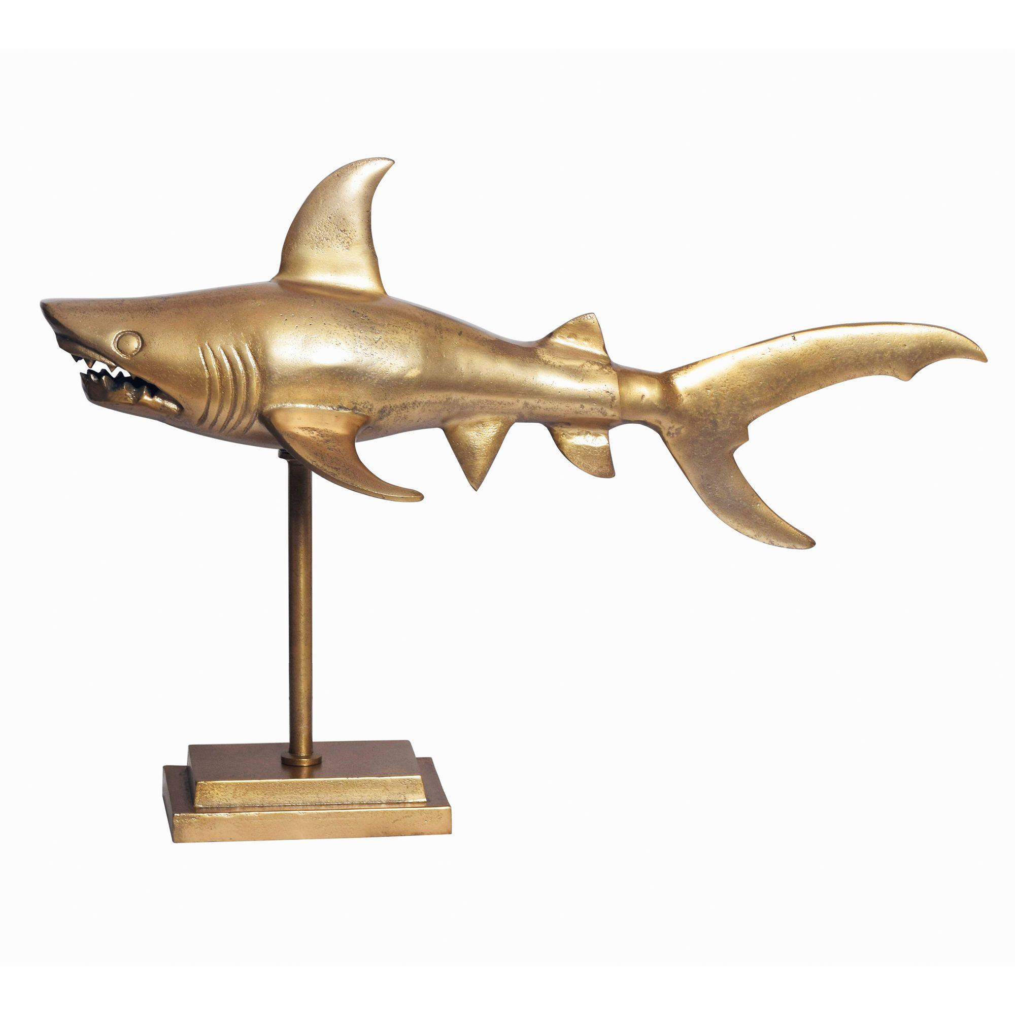DEKOFIGUR Hai Aluminium 70 cm mit Sockel im maritimen Stil, Gold 70x27x49 cm - Goldfarben, Metall (70/49/27cm) - KADIMA DESIGN
