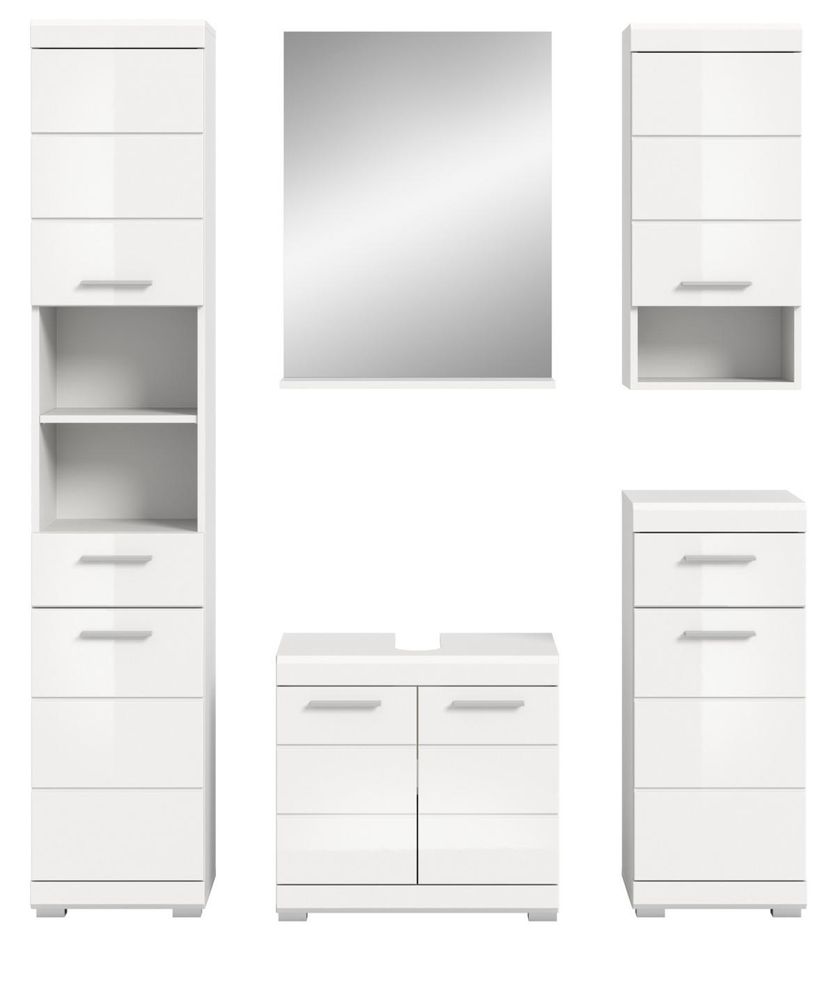 BADMÖBEL-SET weiß Hochglanz 5-teilig 164 cm, Komplettset mit viel Stauraum - Weiß Hochglanz, Glas/Holzwerkstoff (164/191/34cm) - Inn.Furn